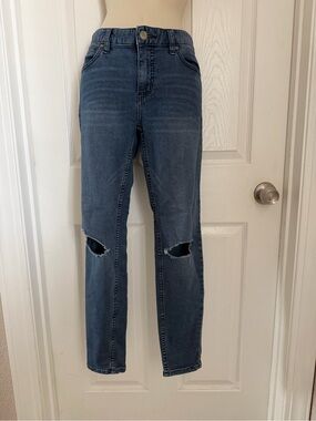 Free People Size 27 Distressed Skinny Jeans High Rise Knee Rips Blue